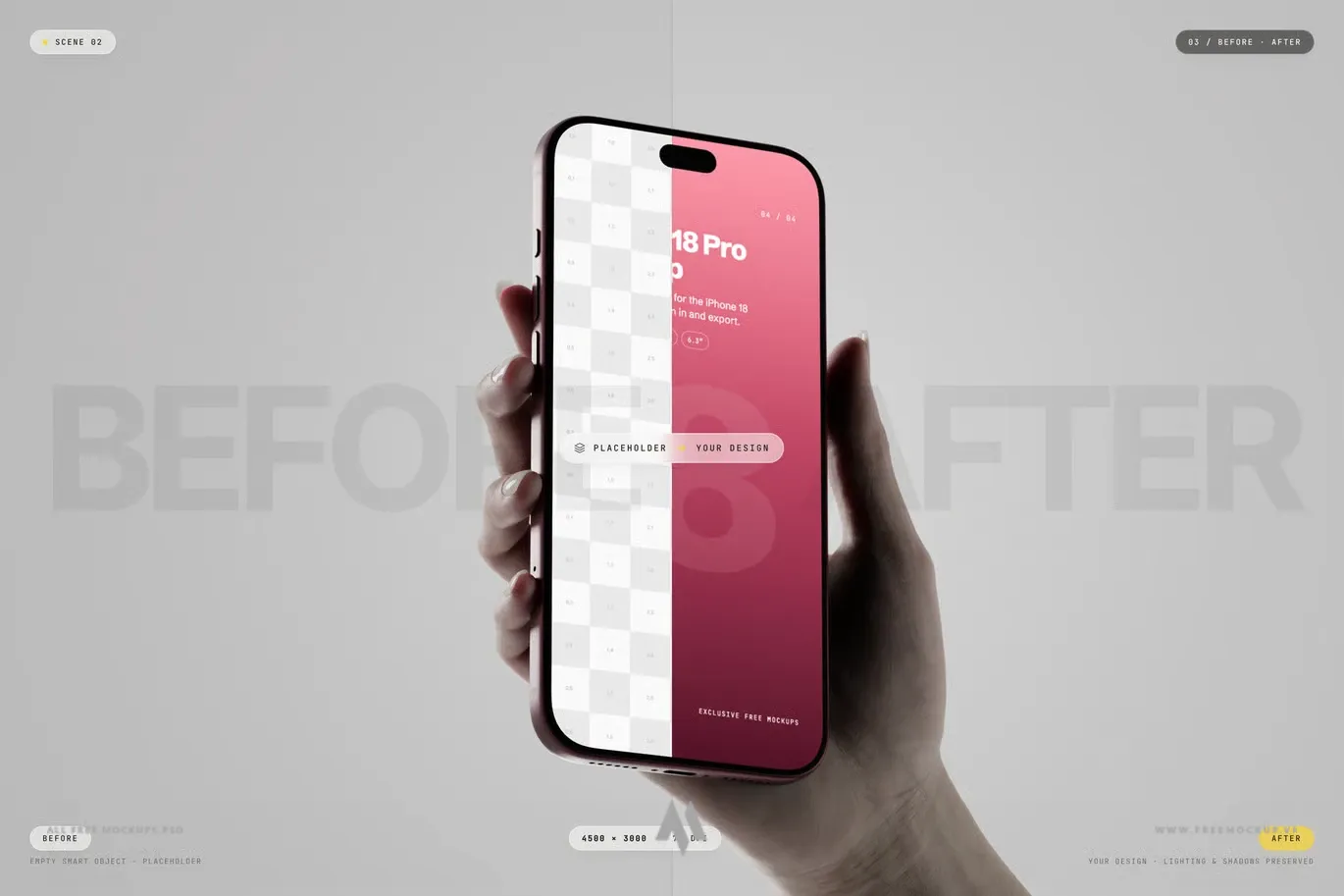 Mockup iPhone 18 Pro Cầm Tay Màu Burgundy – Trình Bày Thiết Kế Chuyên Nghiệp