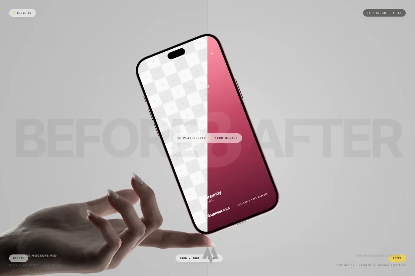 Mockup iPhone 18 Pro Cầm Tay Màu Burgundy – Trình Bày Thiết Kế Chuyên Nghiệp