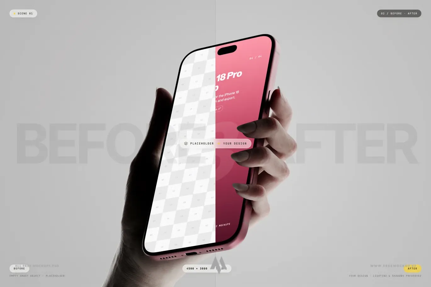 Mockup iPhone 18 Pro Cầm Tay Màu Burgundy – Trình Bày Thiết Kế Chuyên Nghiệp
