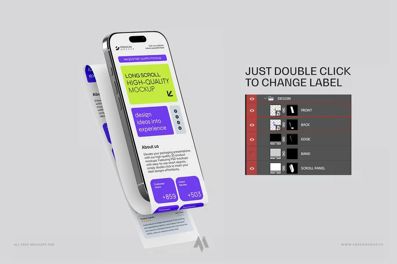 Mockup iPhone cuộn dài: mockup thiết kế ứng dụng và website