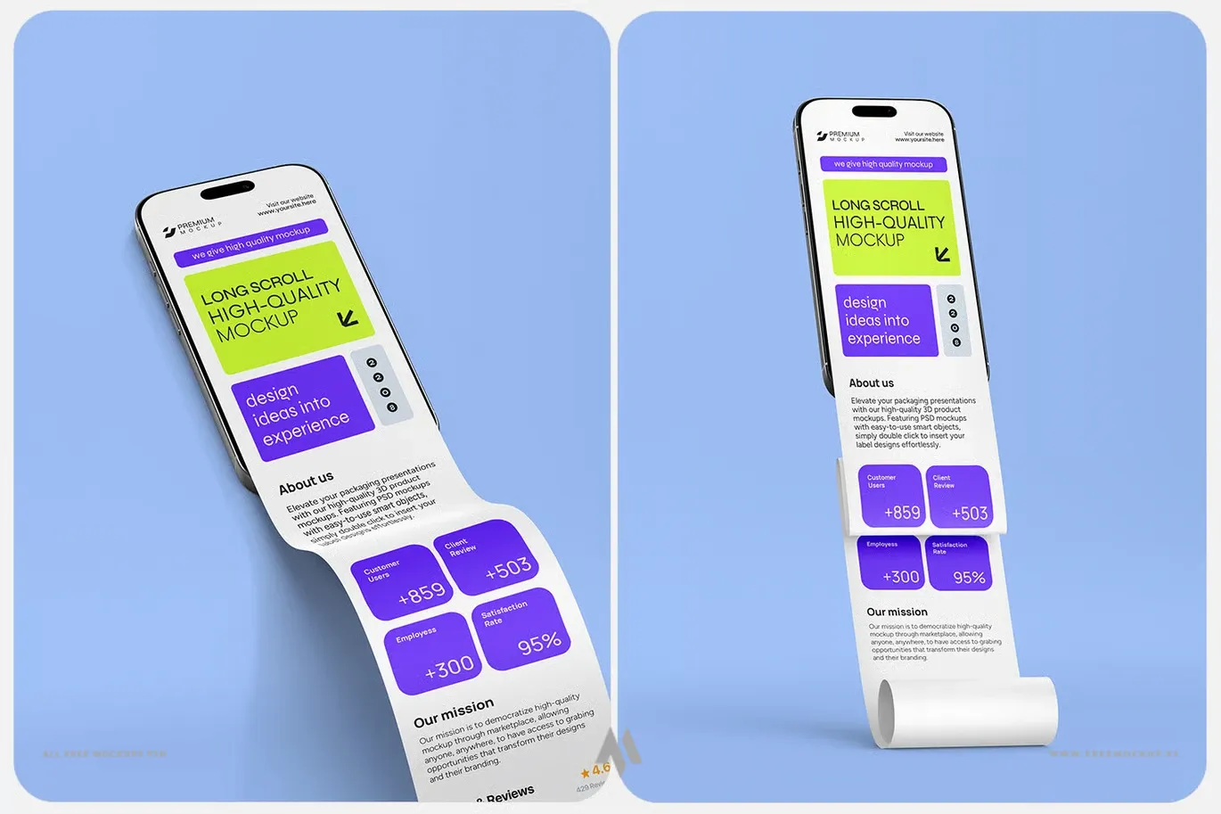 Mockup iPhone cuộn dài: mockup thiết kế ứng dụng và website