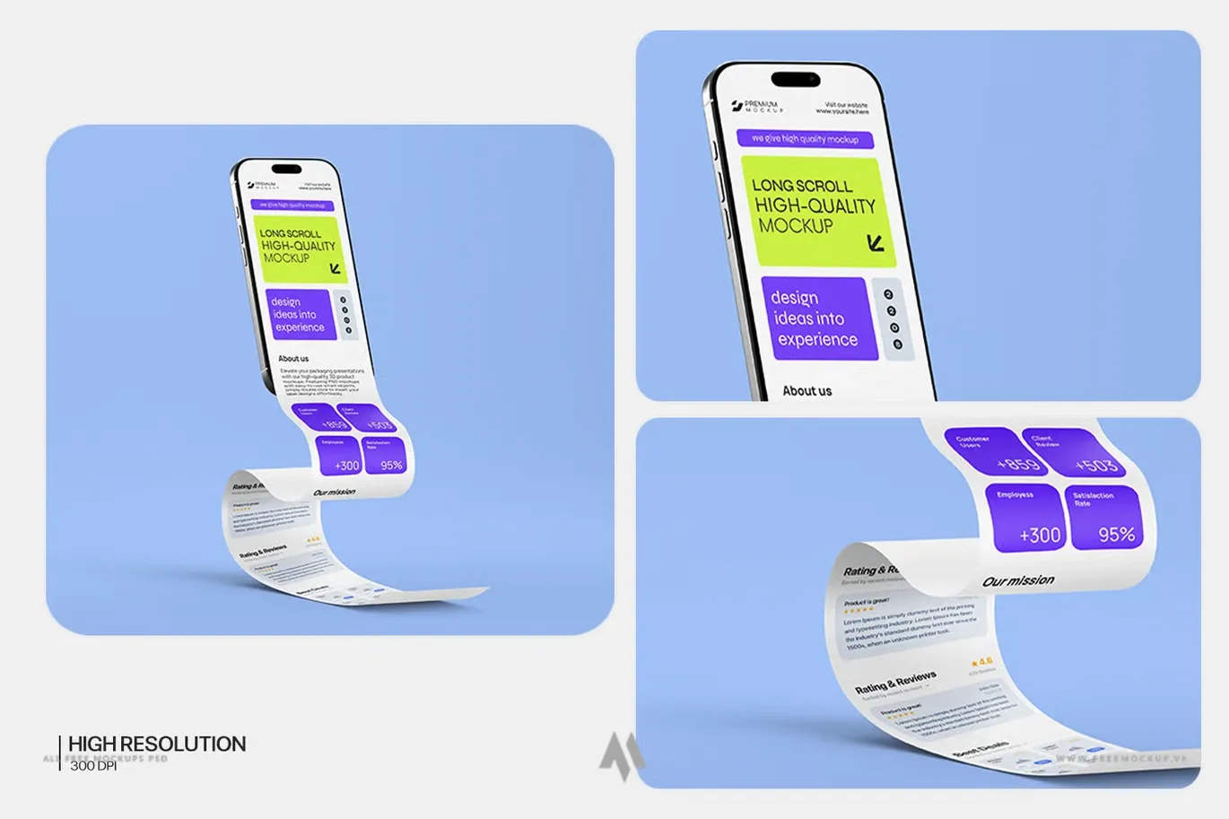 Mockup iPhone cuộn dài: mockup thiết kế ứng dụng và website