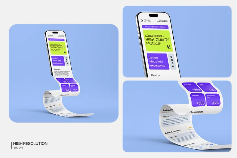Mockup iPhone cuộn dài: mockup thiết kế ứng dụng và website