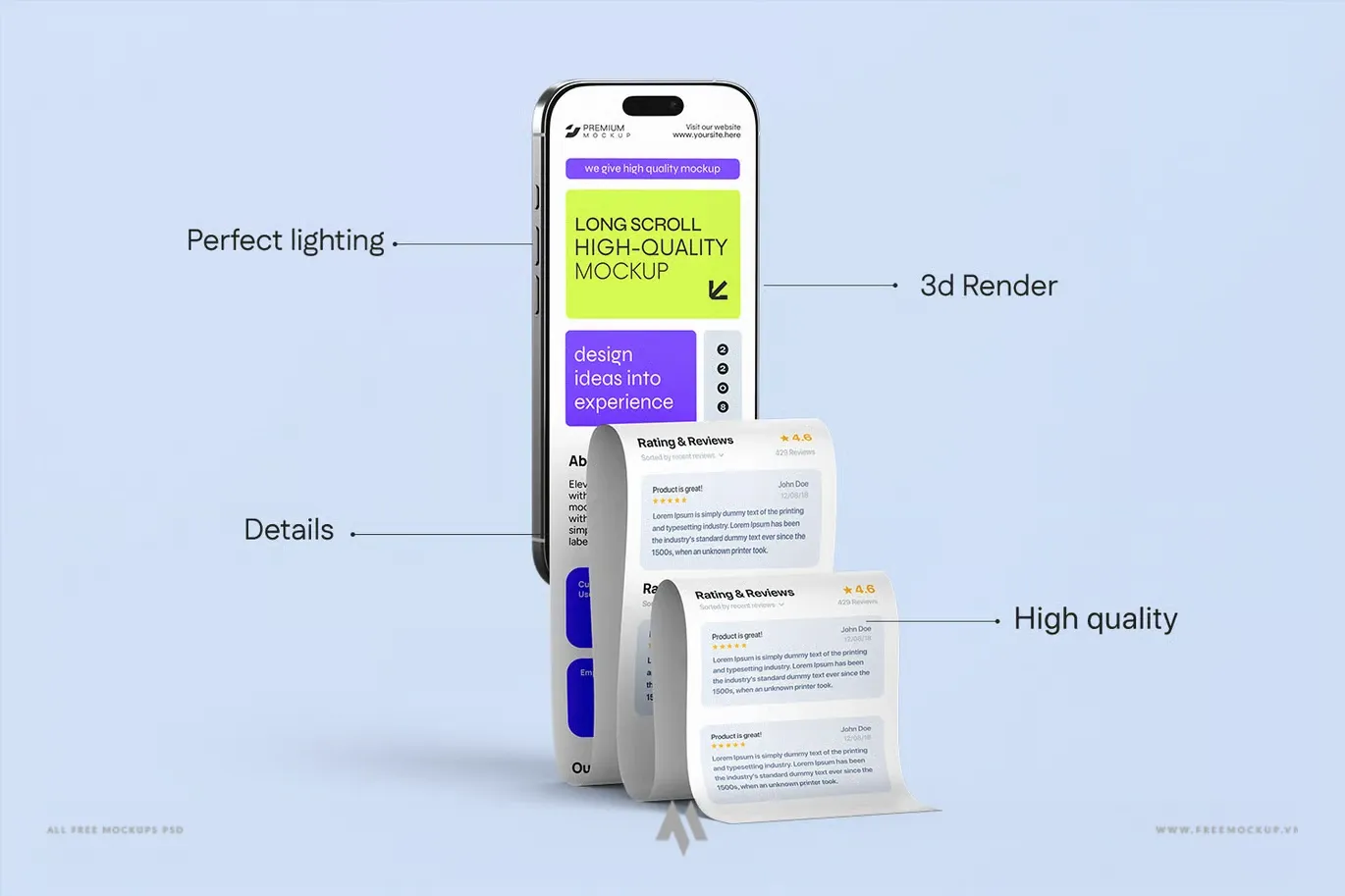 Mockup iPhone cuộn dài: mockup thiết kế ứng dụng và website