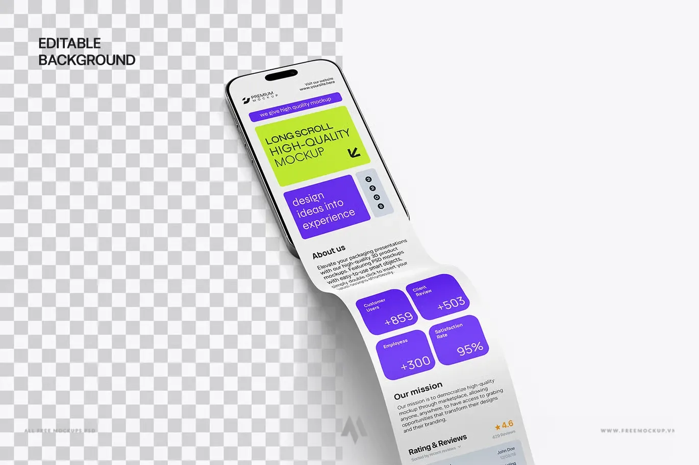 Mockup iPhone cuộn dài: mockup thiết kế ứng dụng và website