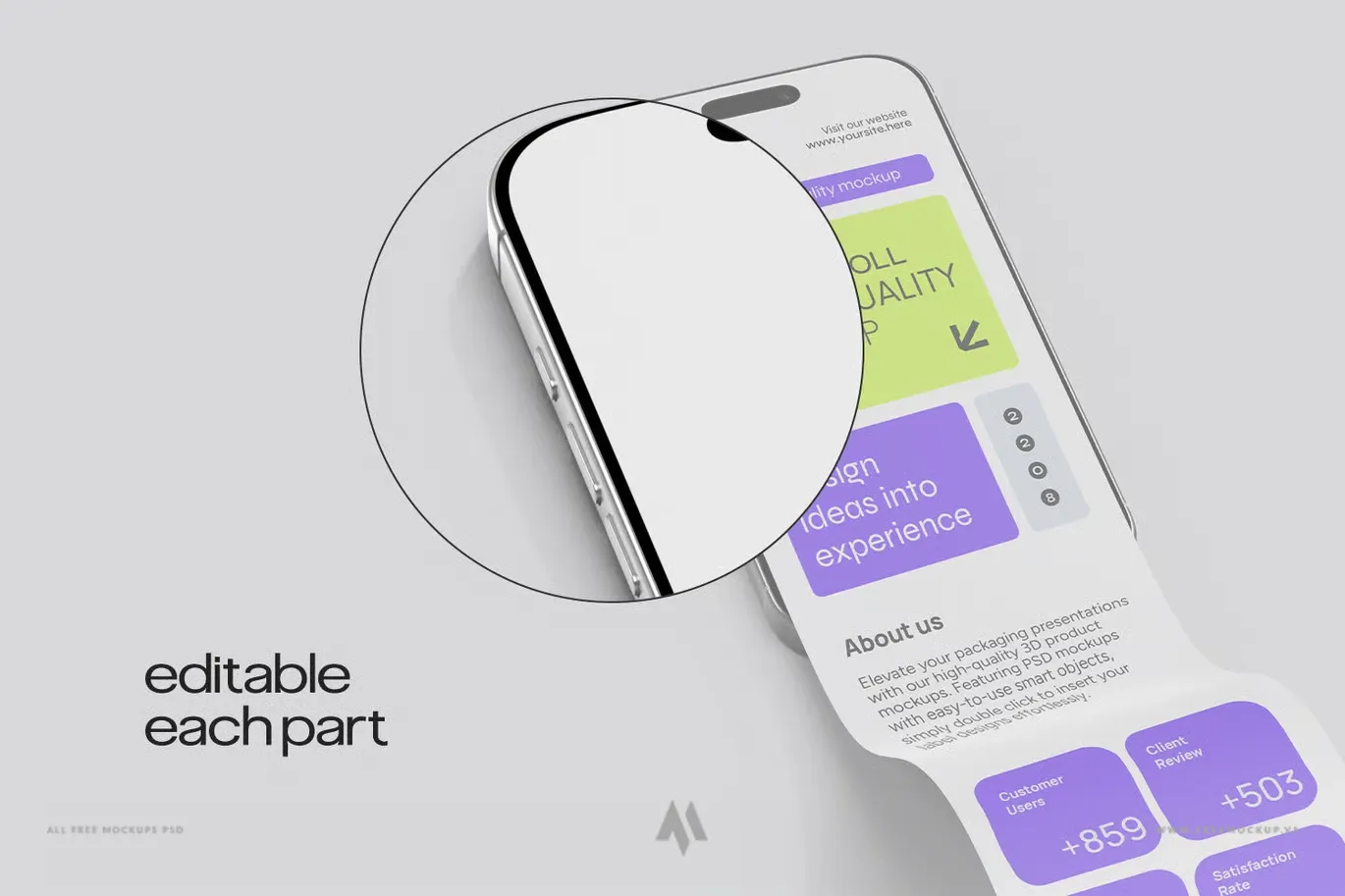 Mockup iPhone cuộn dài: mockup thiết kế ứng dụng và website