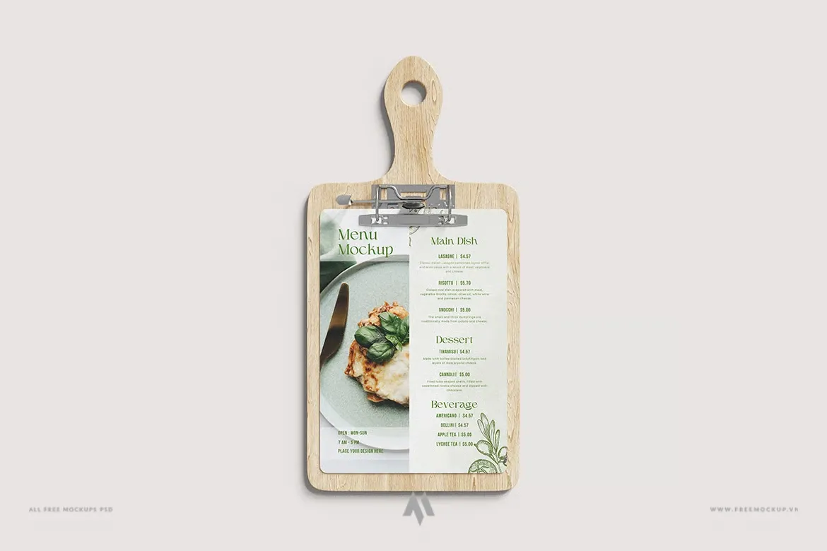 Mockup menu thực đơn nhà hàng miễn phí