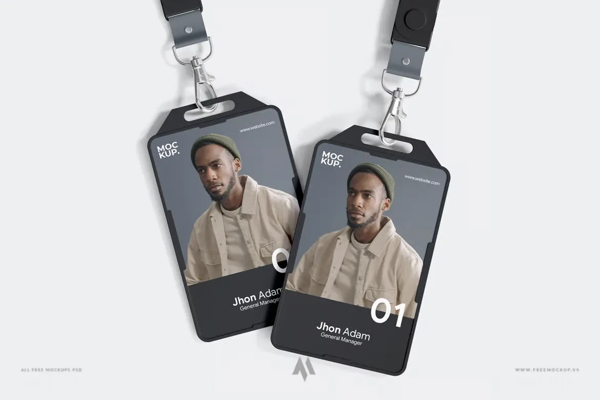 Tải Mockup Thẻ Nhân Viên & Dây Đeo ID Card PSD Miễn Phí Đa Góc Nhìn