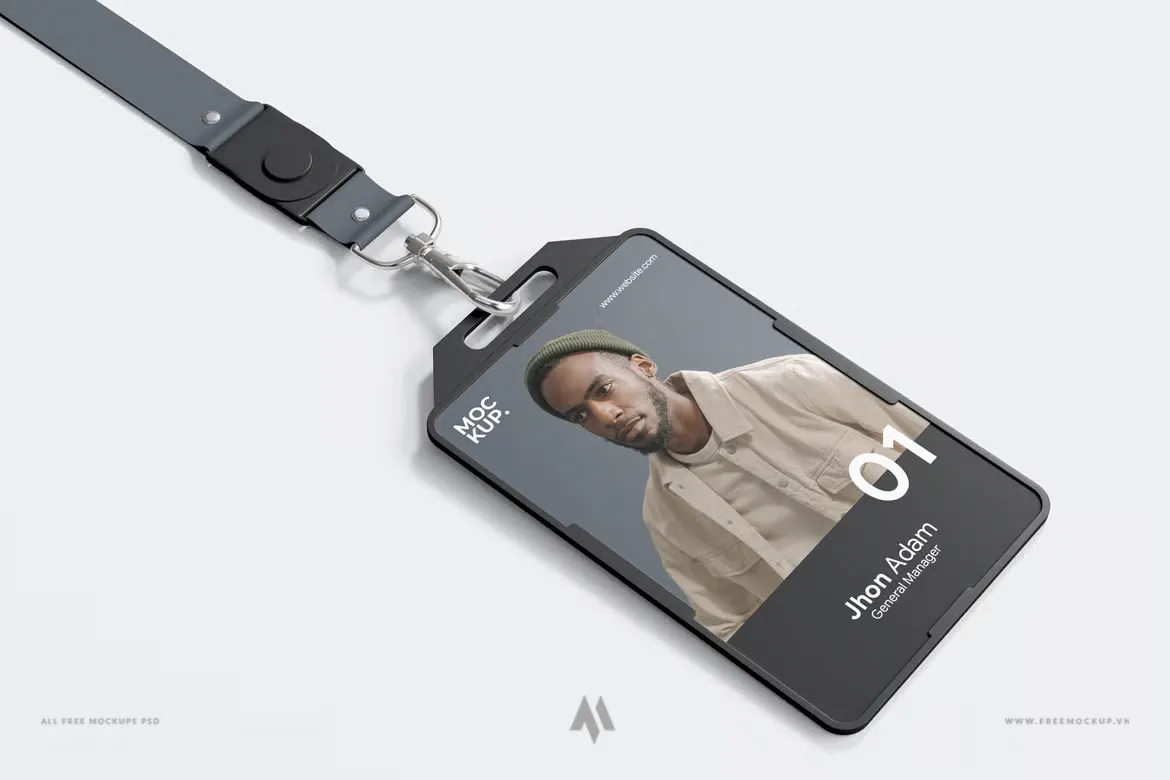 Tải Mockup Thẻ Nhân Viên & Dây Đeo ID Card PSD Miễn Phí Đa Góc Nhìn